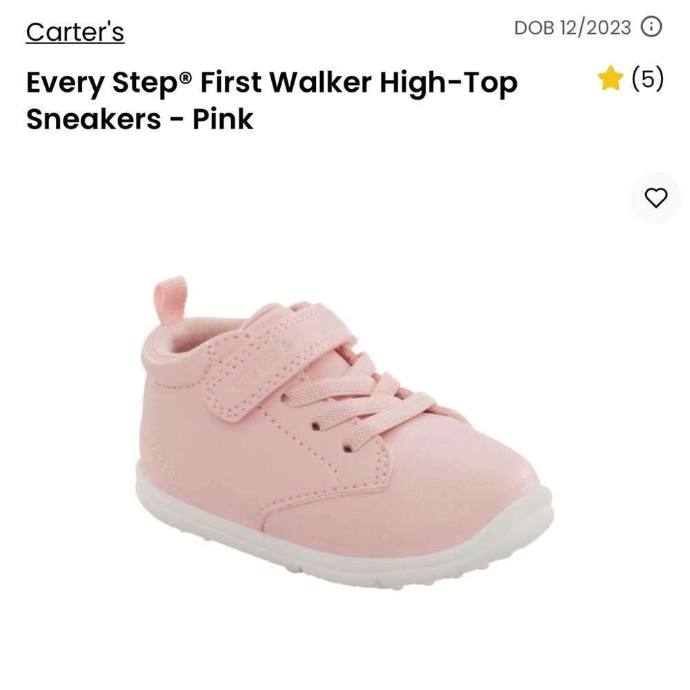 Carters High Top Sneakers Size 5 - Size 5 girl shoes - Baby girl walker shoes 5